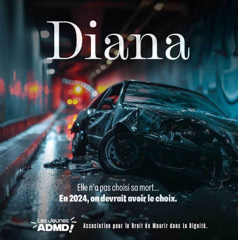 Pro-euthanasia ADMD shared a poster on social media that recreated the horrific scene in a Paris tunnel in August 1997