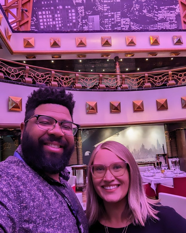 Portrait of a man and woman on a cruise ship.