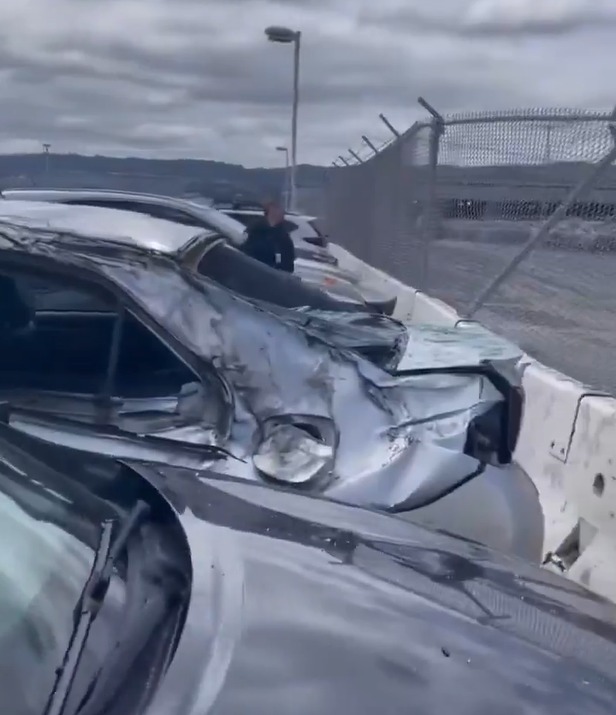 Cars at San Francisco Airport were crushed by the falling wheel