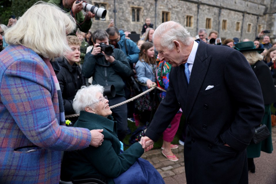 Charles shakes the hand of one fan on the rope line