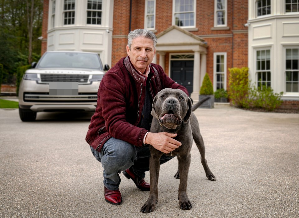 Alfie Best with his new guard dog Pablo at his home in Windlesham, Surrey