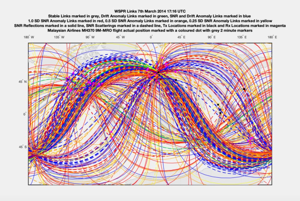 A map shows how thousands of radio signals are transmitted around the world every few minutes