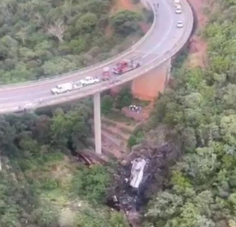 The bus fell around 165ft off a bridge and set fire as it hit the ground