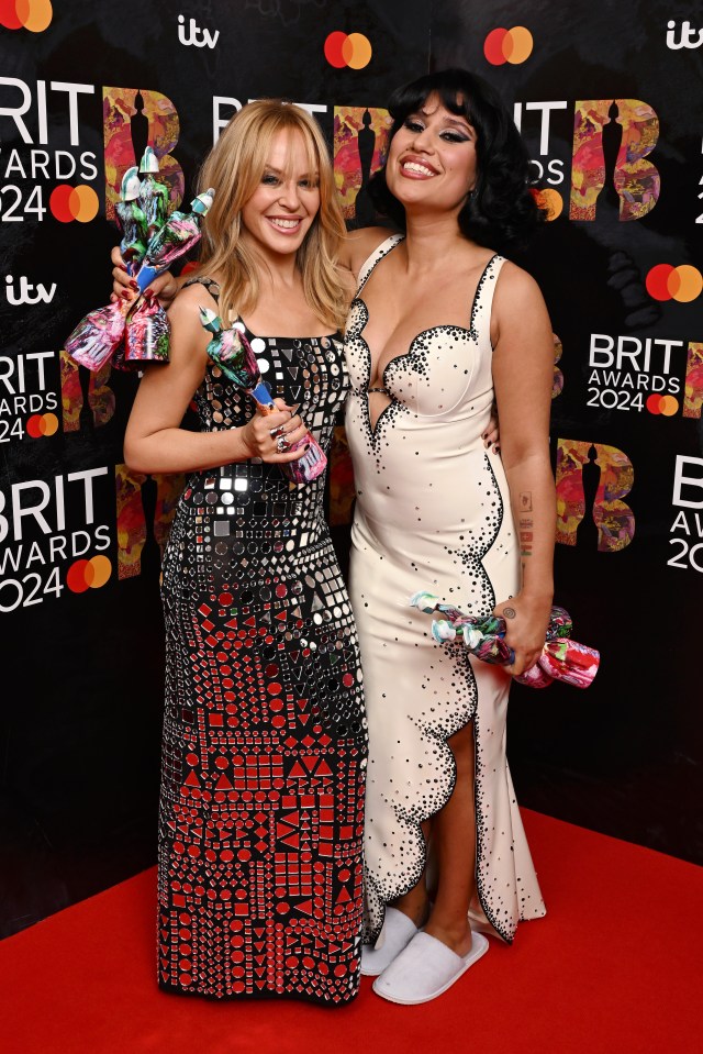 Brit Awards Global Icon recipient Kylie Minogue partied long into the night with fellow stars including Raye