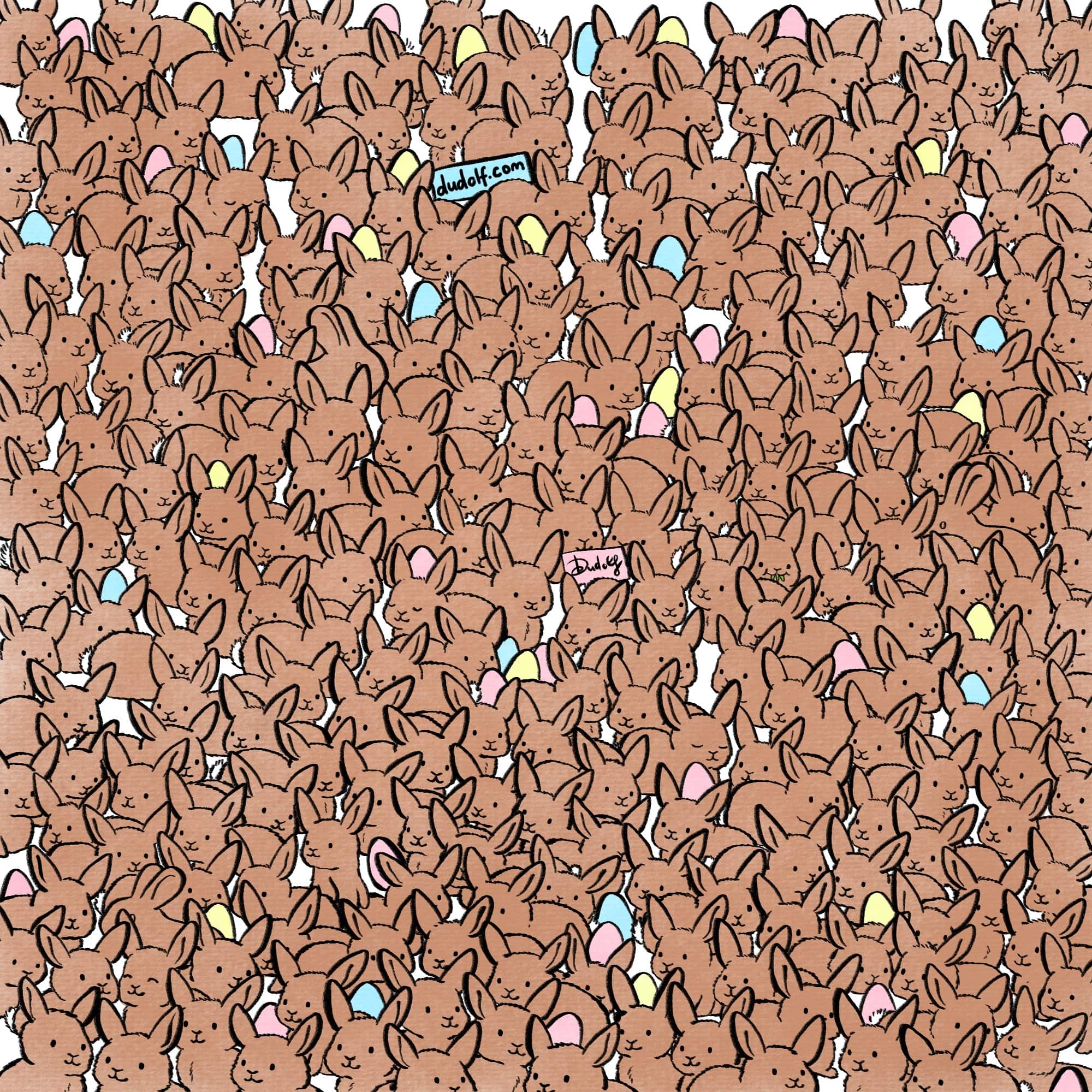 Can you spot the three chocolate rabbits in this scene?