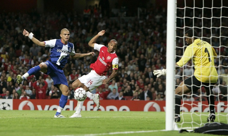 The legendary Pepe looks on as Thierry Henry scored for Arsenal vs Porto in 2006