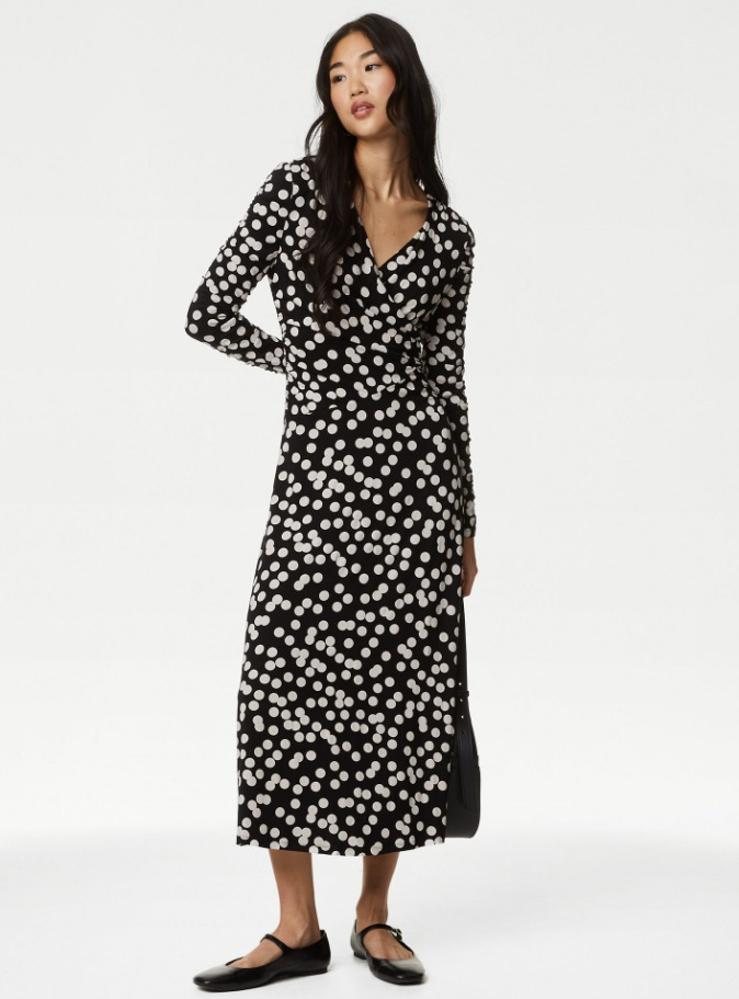 The v-neck midi wrap dress is perfect for dressing up or down, depending on the occasion