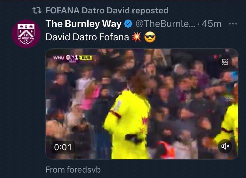 Burnley striker David Fofana, on loan from Chelsea, surprised many fans by retweeting a clip of his long-range 'rocket' during the interval