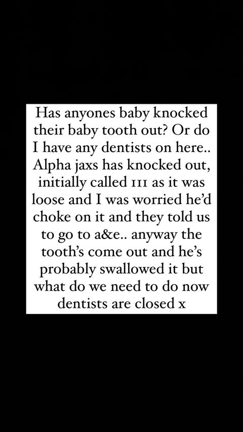 The Geordie Shore’s eight-month-old is believed to have swallowed a tooth