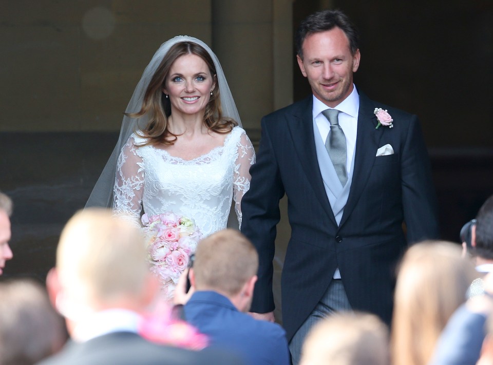 Geri Halliwell and Christian Horner leave St Marys Church in Woburn on their wedding day in 2015