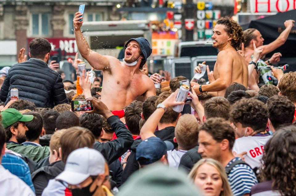 Fans gather in Leicester Square after England's victory against Germany