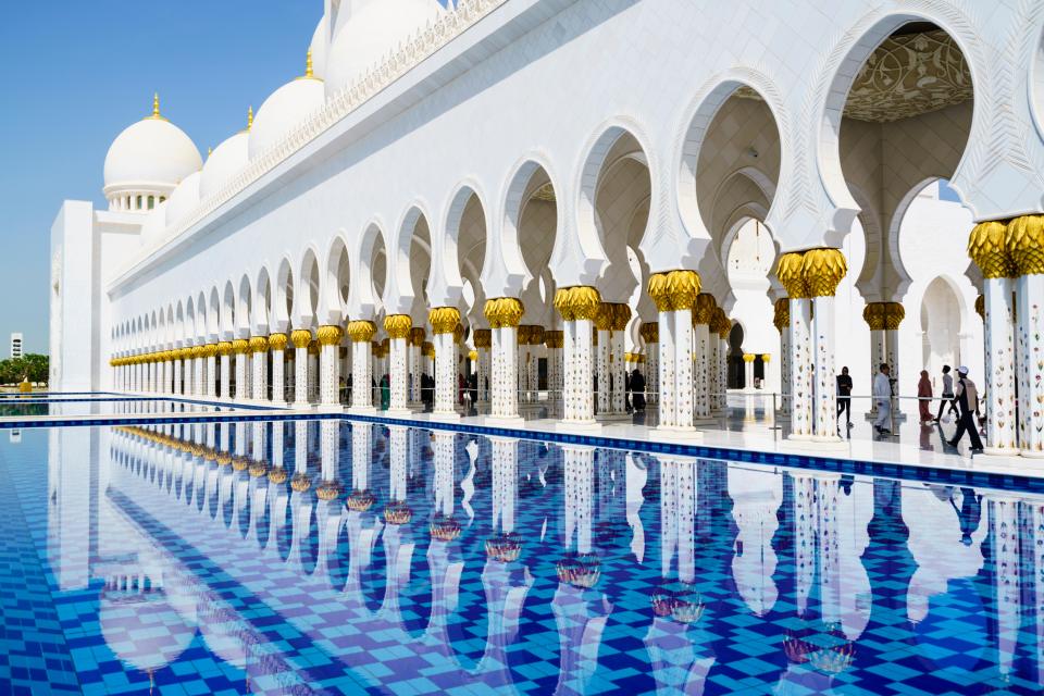 The Zayed Grand Mosque is one of the many attractions to see in Abu Dhabi