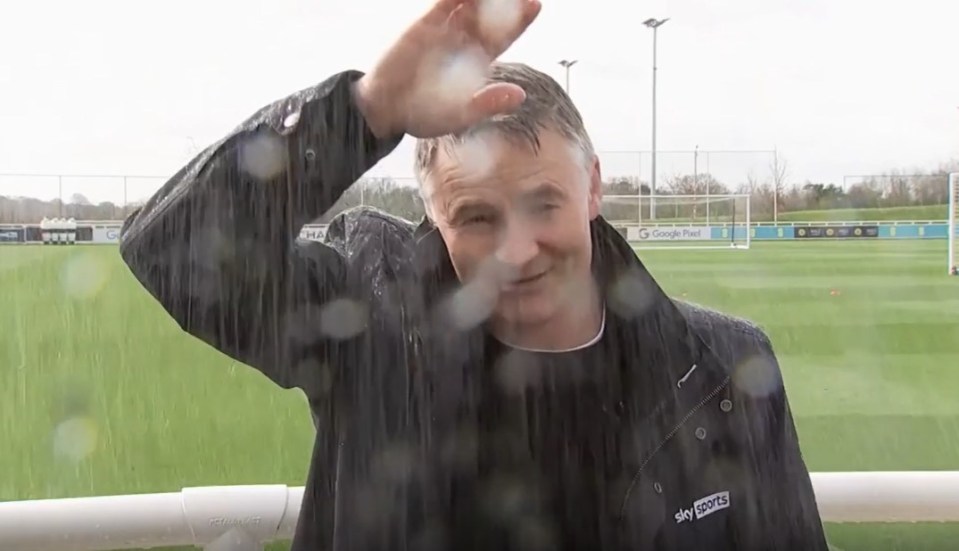 Rob Dorsett was soaked live on TV whilst reporting from England's training ground