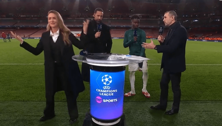 Woods couldn't get a word in as Rio Ferdinand and Martin Keown talked to Bukayo Saka