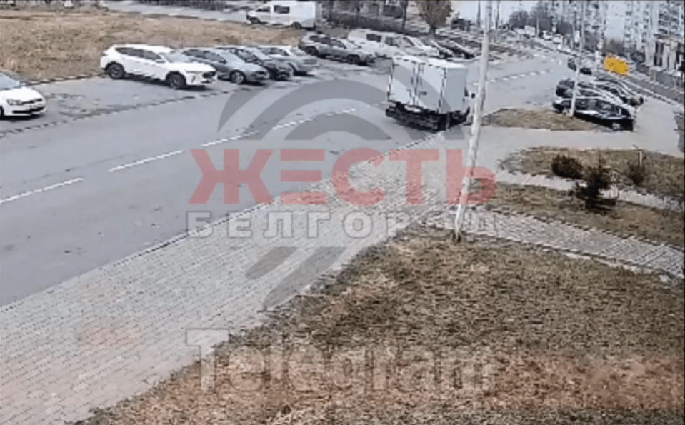 A truck burst into flames in the middle of a street in Belgorod