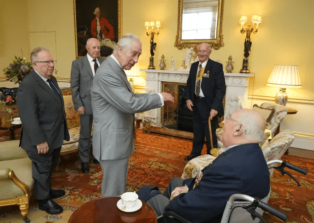 Charles met with Veterans of the Korean War - Alan Guy, Mike Mogridge, Brian Parritt, and Ron Yardley - at Buckingham Palace earlier this week