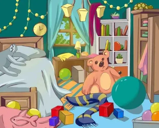 There’s a hidden turtle somewhere in this messy bedroom – try finding it in 10 seconds or less