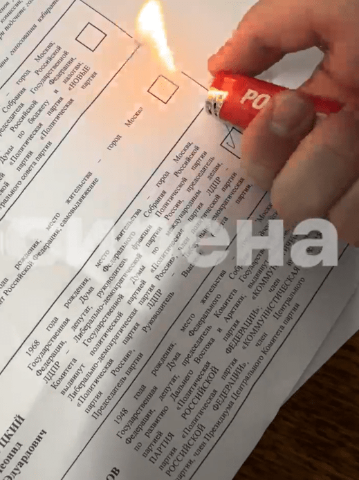 Russian officials are alleged to be burning ink off of ballots