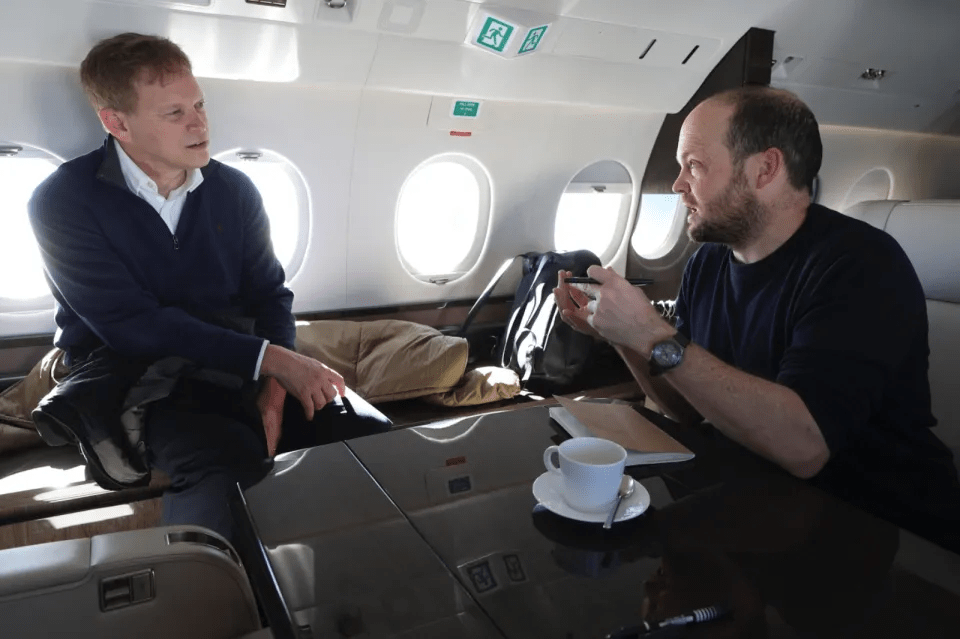 Sun man Jerome Starkey onboard the RAF jet with Grant Shapps