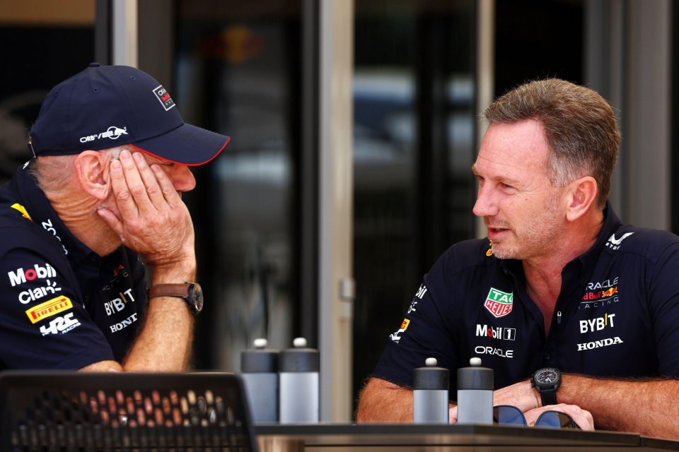 Horner, right, speaking with chief technical officer Adrian Newey yesterday