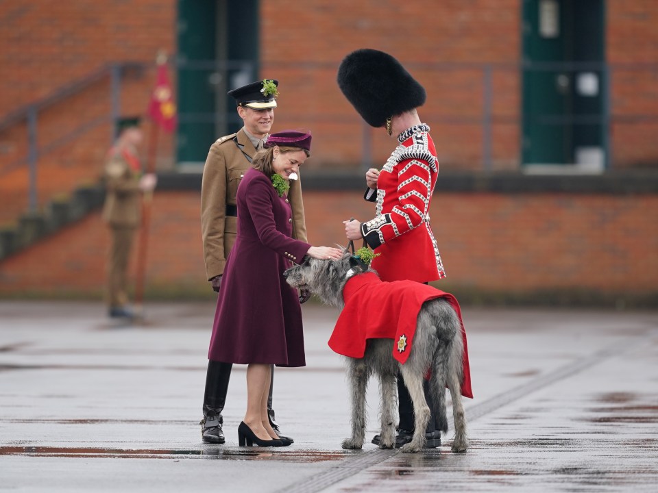 Lady Ghika, the wife of the regiment's Major General Sir Christopher Ghika, stood in for Kate at Mons Barracks in Aldershot, Hants