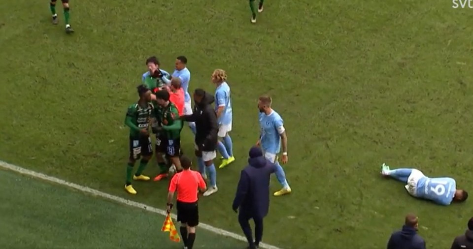 The violent act occurred amid a melee between Malmo and Varbergs BoIS players