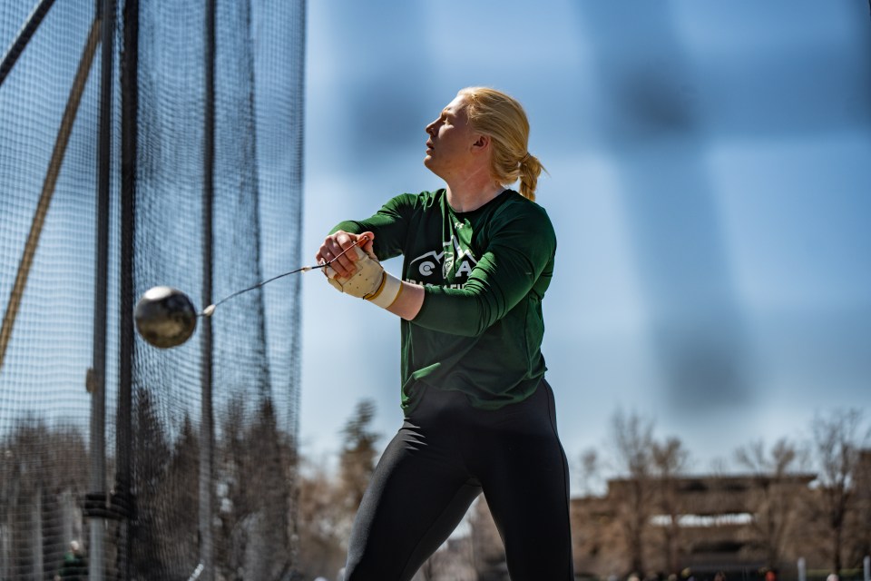 Lesnar, pictured training her hammer throwing ability, regularly competes in the shot put