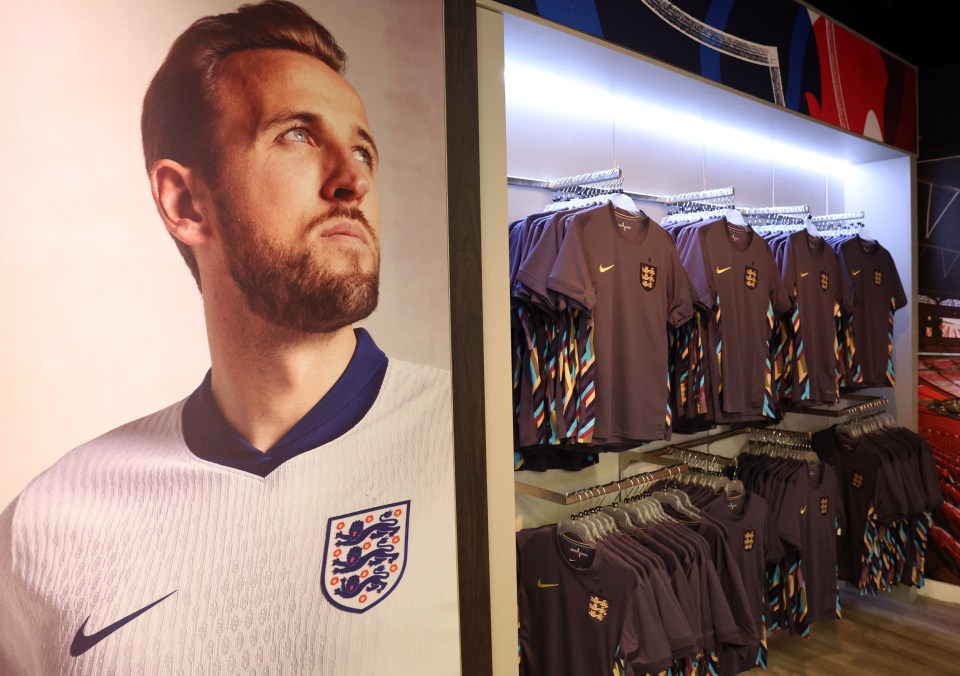 The controversial new kit is now on sale at the Wembley store