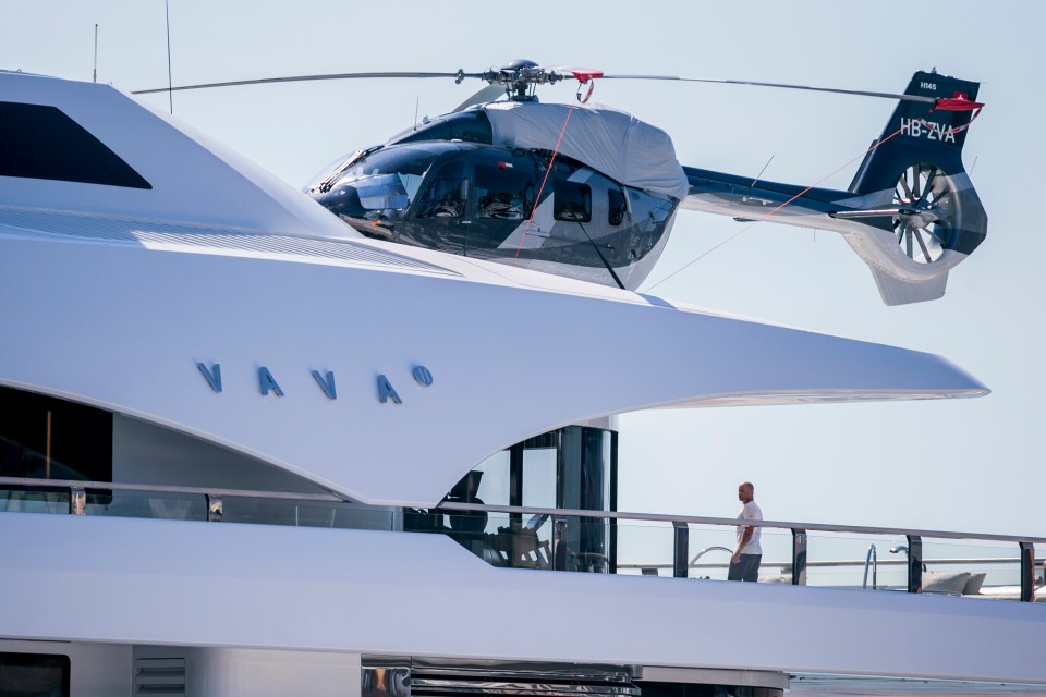 The boat has its own helipad, complete with helicopter