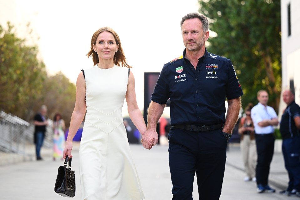 Geri Horner wore her signature white as she stepped out with husband Christian Horner for the first time since his sex scandal