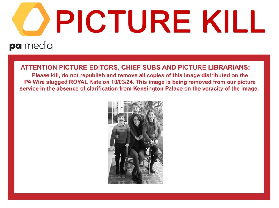 PA Media sent out a 'Picture Kil' notice for media outlets to stop using the picture