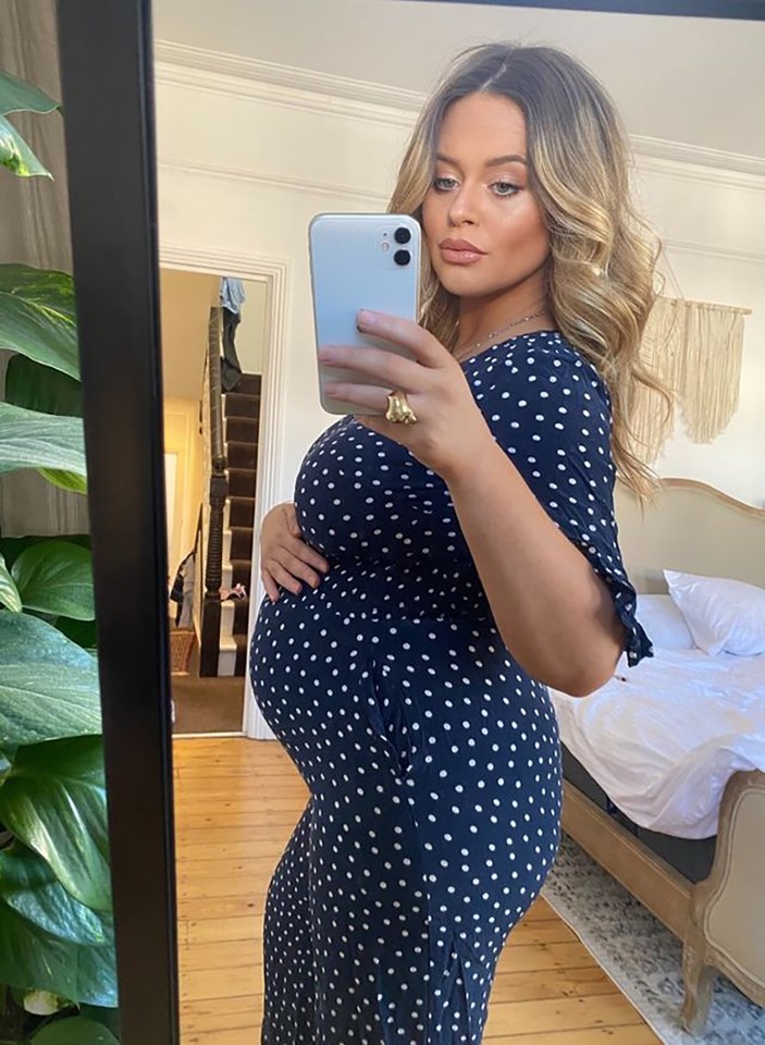 Pregnant Emily Atack showed off her blossoming baby bump in a polka dot dress