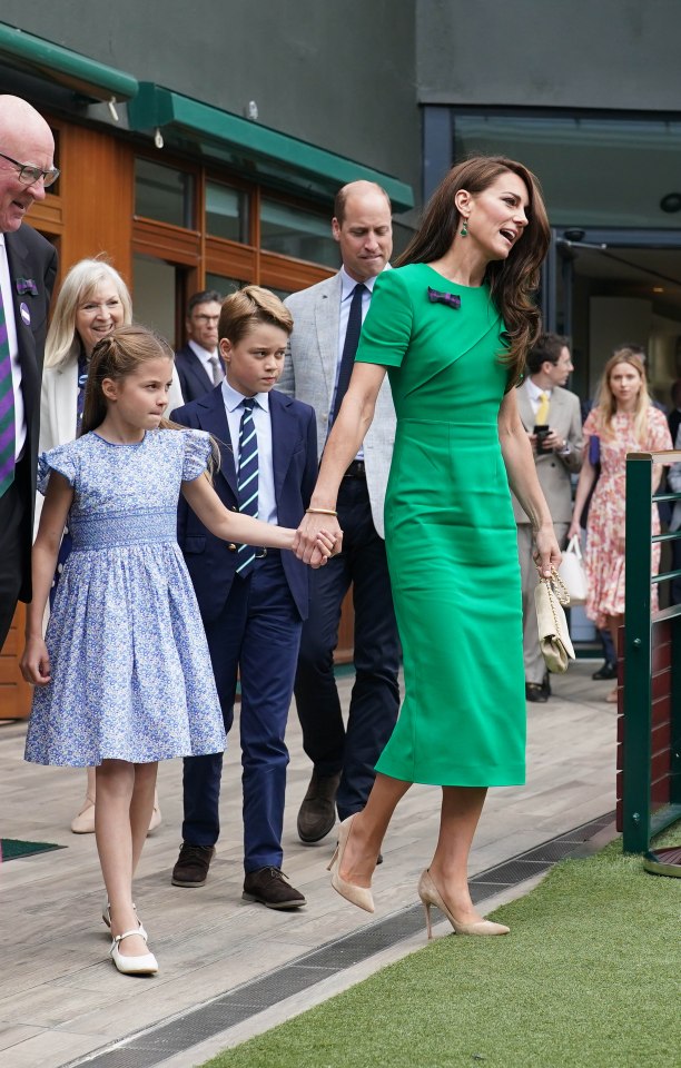 Kate and Wills, snapped here at Wimbledon last summer, also ventured out to watch their three kids play sport on Sunday