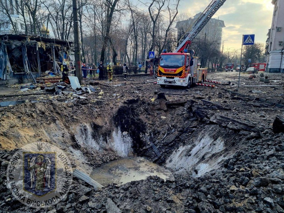 Ukraine defence systems managed to shoot them all down but craters were left in the city