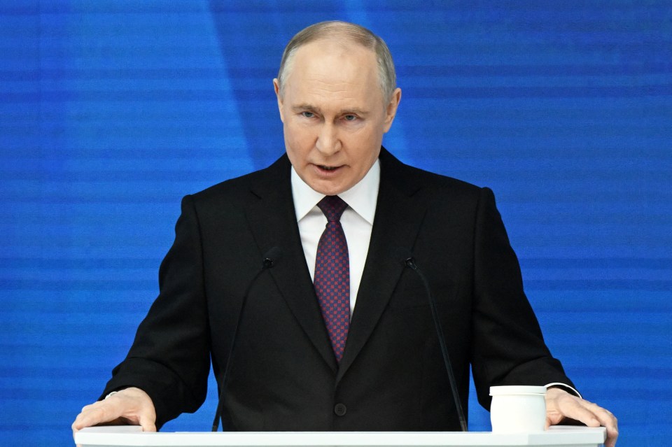 Russian despot Vladimir Putin delivering his annual address in Moscow last week