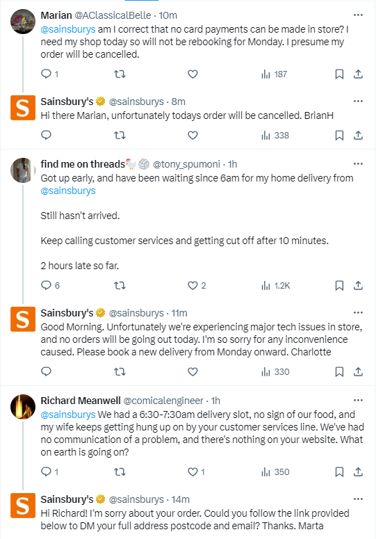 Sainsbury’s responded to customers on X