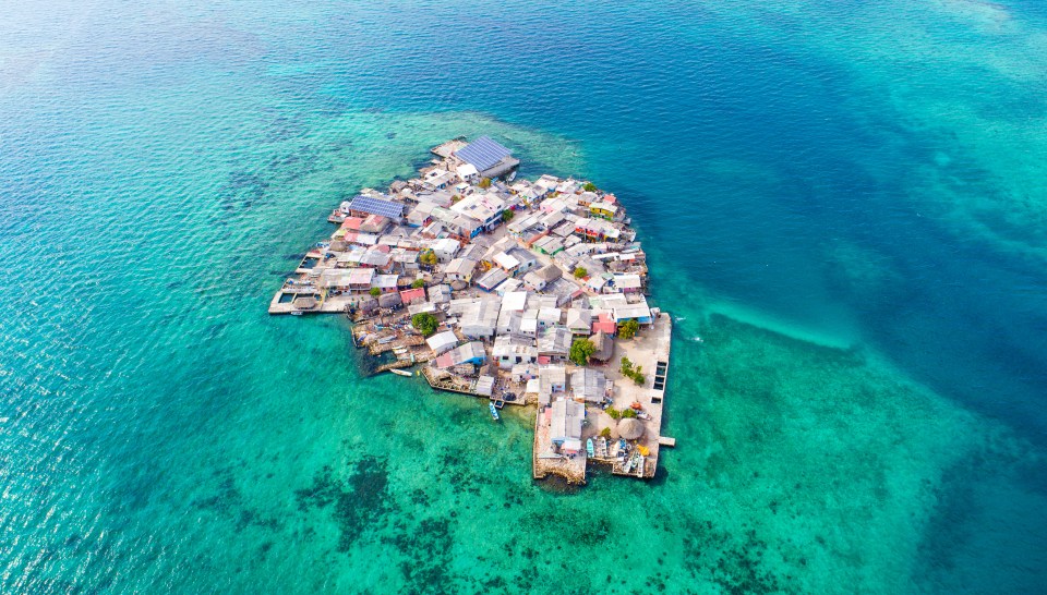 An aerial shot of Santa Cruz del Islote two hours off the coast of Colombia