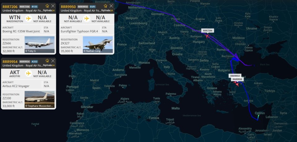 The journey of the Russian fighter jet as it chased down an alleged UK spy plane & two RAF Typhoons over the Black Sea