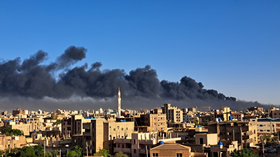 Smoke rises during clashes between the SAF and the RSF in Khartoum, Sudan on April 19 last year