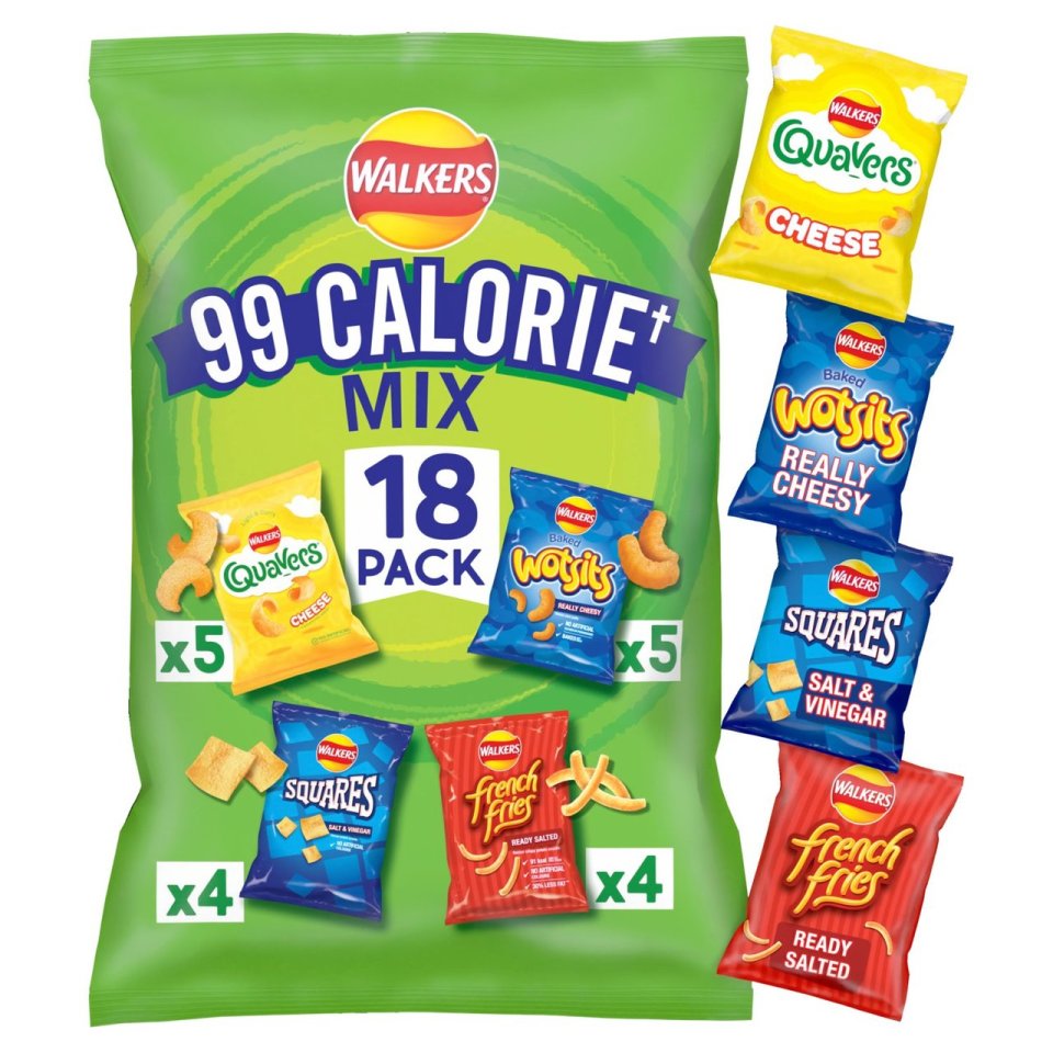 Walkers 99 Calorie Mix Multipack Crisps 18 pack contain only 97 calories per bag