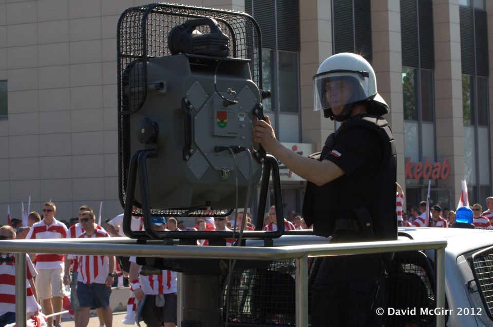 A sound cannon – a weapon used by Polish police in their battle against brawling football hooligans