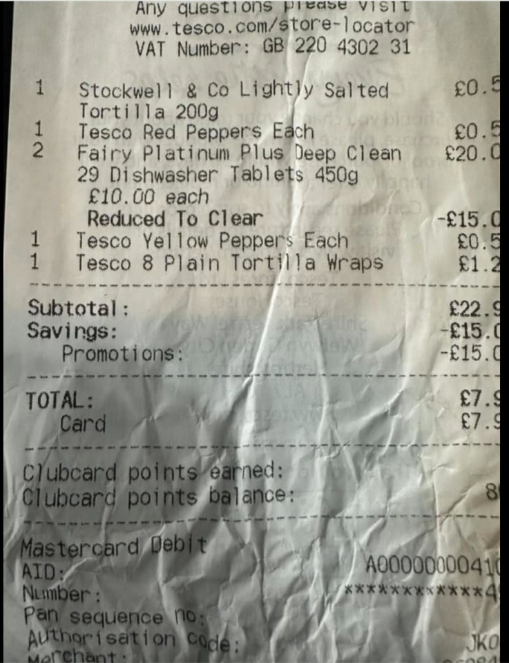 The Tesco shopper posted their receipt appearing to show the discount they got