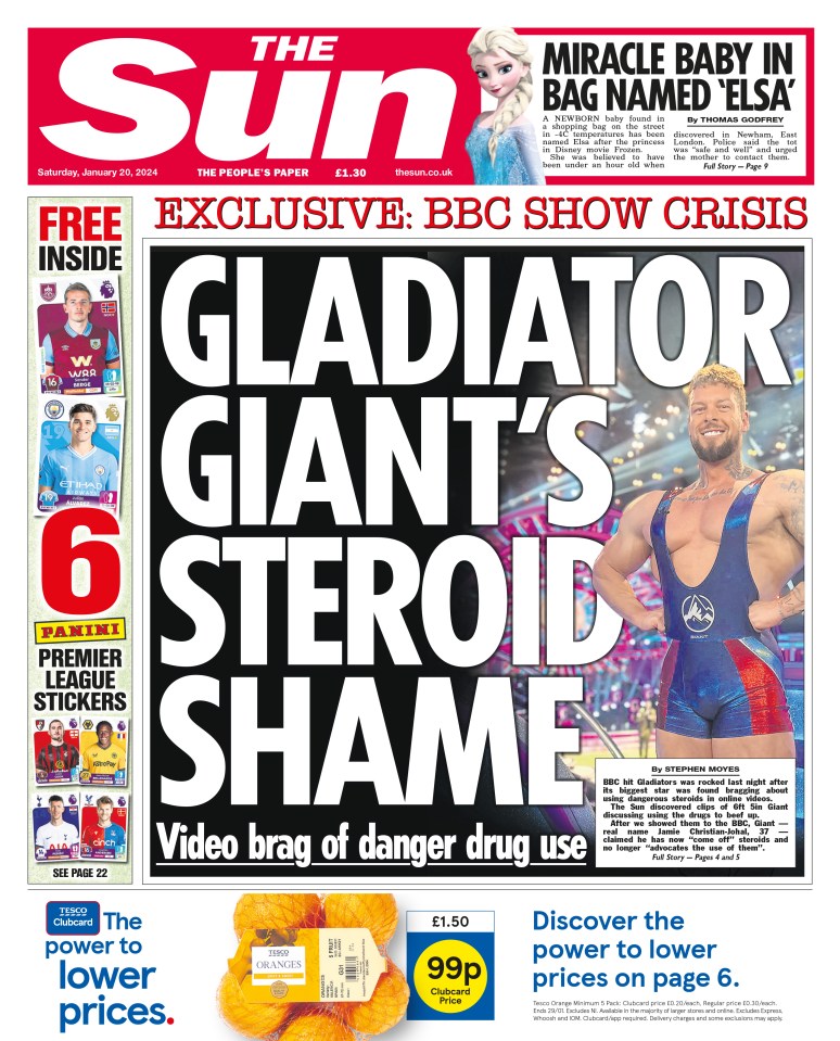 The Sun's front page exclusively revealed Giant's video brag about the drug use