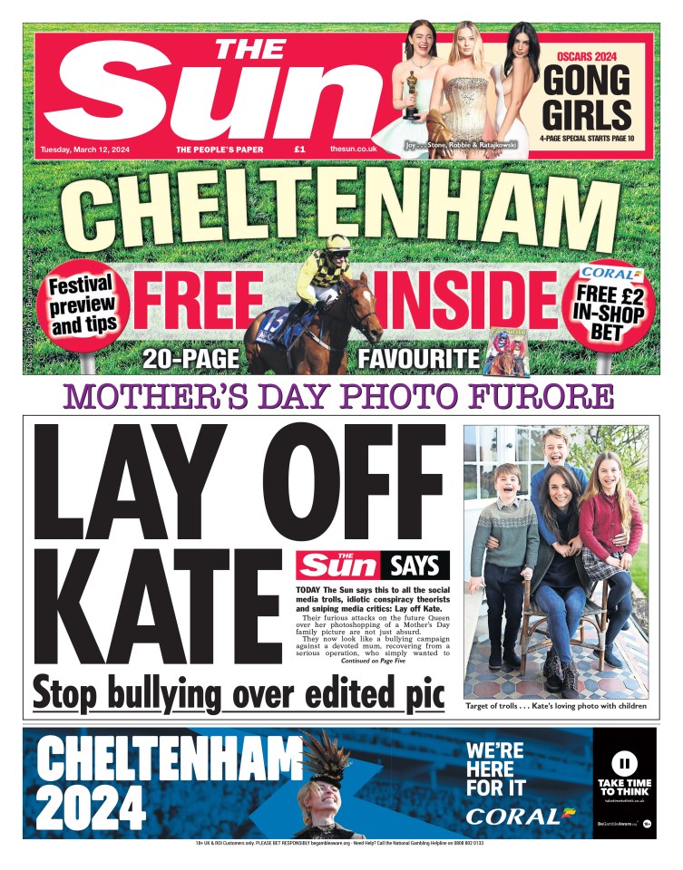 The Sun jumped to Kate's defence last week when criticism over her edited picture flew from all sides