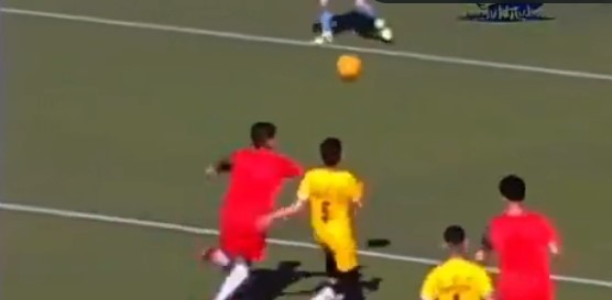 Wassim Jazzar (pictured wearing the red kit) was seen competing for the ball just moments before the freak tragedy occurred