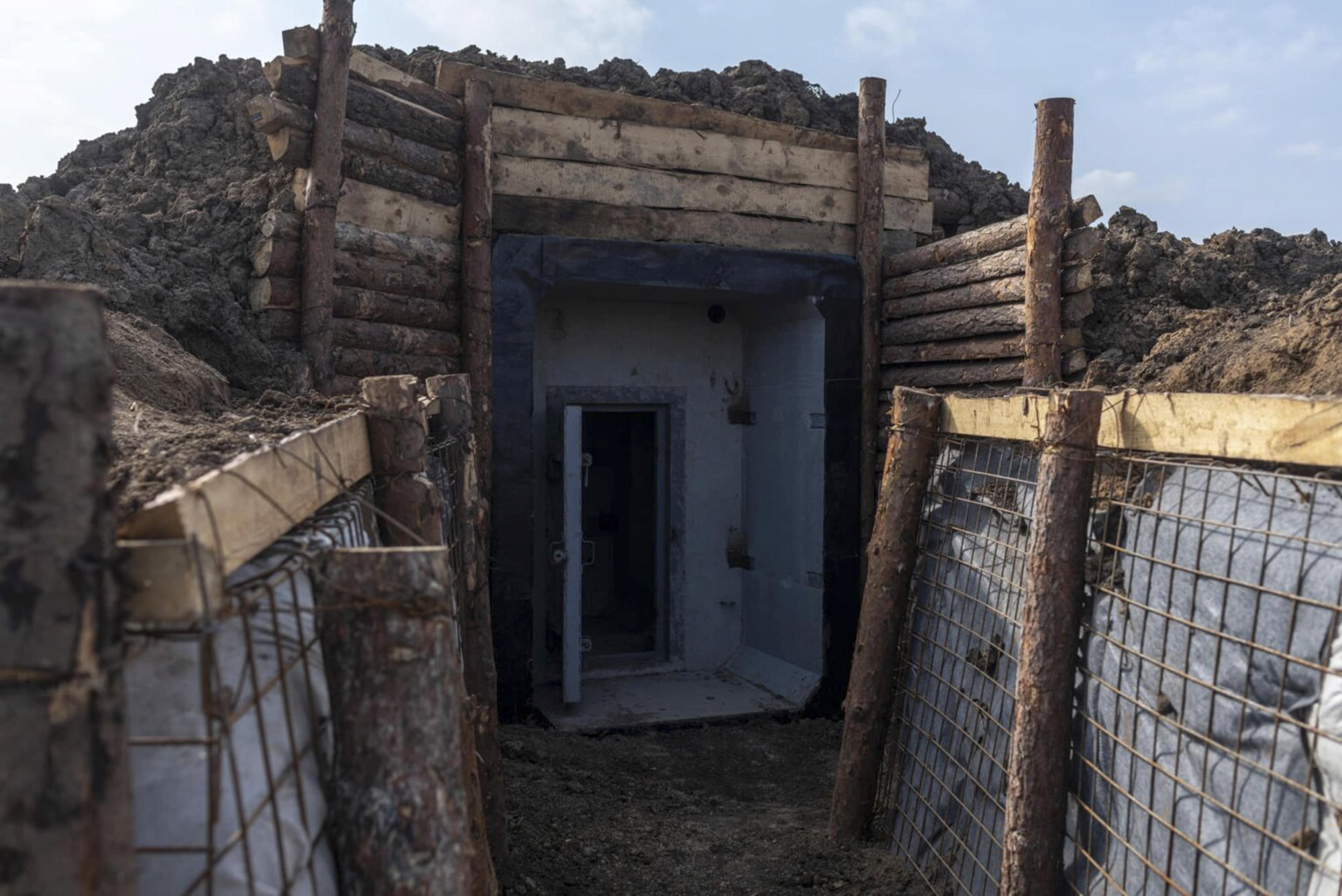 An underground bunker inside a Ukrainian trench