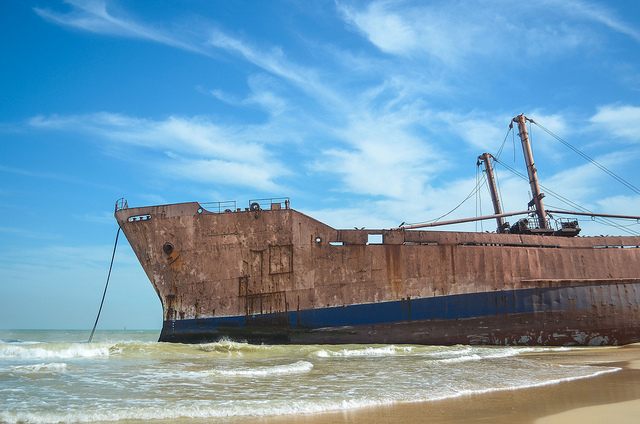 The rusting hulks leave toxic paint, oil and rust pouring into the bay