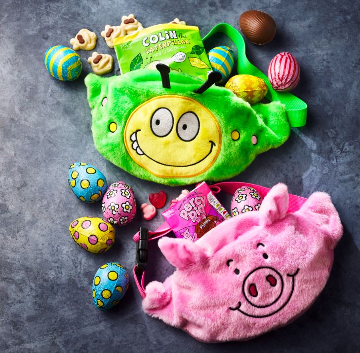 The new Collin Caterpillar and Percy Pig bum bags filled with treats