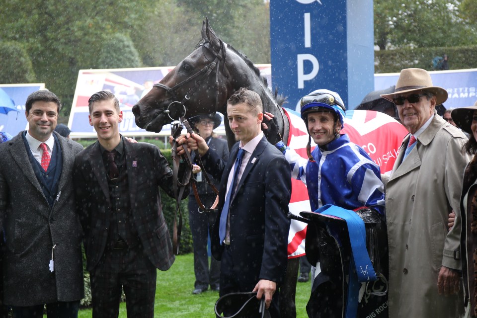 Trainer Christopher Head, far left, revels in Big Rock's success on Champions Day at Ascot