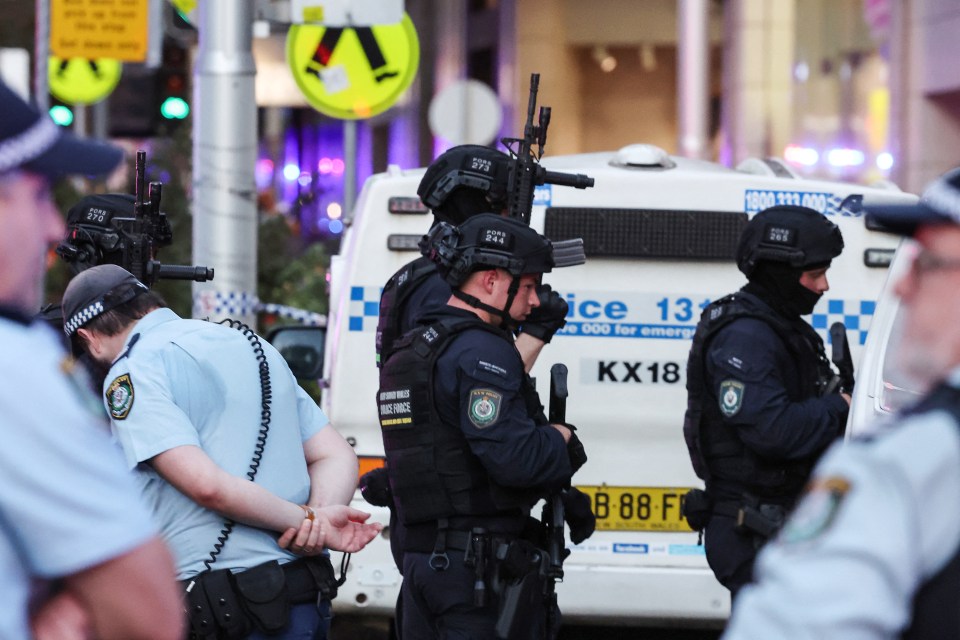 Police enter the Westfield Bondi Junction shopping centre after the stabbing